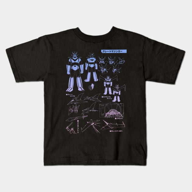 Mazinger Z blueprint aesthetic gradient Kids T-Shirt by Blacklinesw9